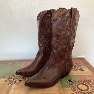 Vintage Nine West Romnee Cowboy Boots, Women's 8.5 Brown Leather Western Pull On
